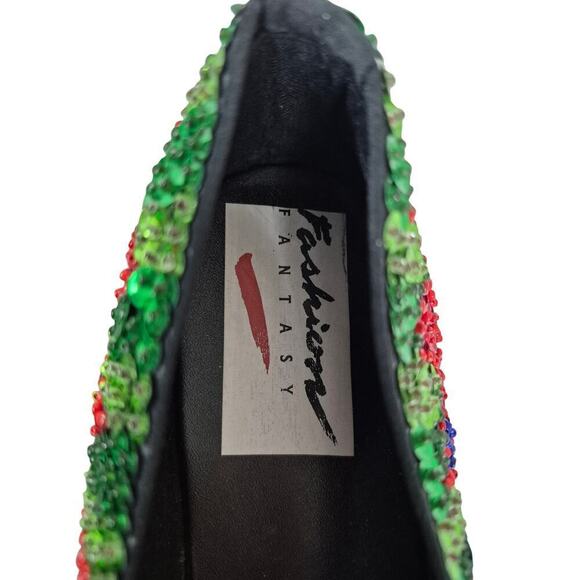 NWOT Charlie England City Sequined Holiday Flats Red/Green Ruby Slippers 9 - Picture 6 of 7